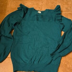 Teal Ruffle Sleeve Sweater